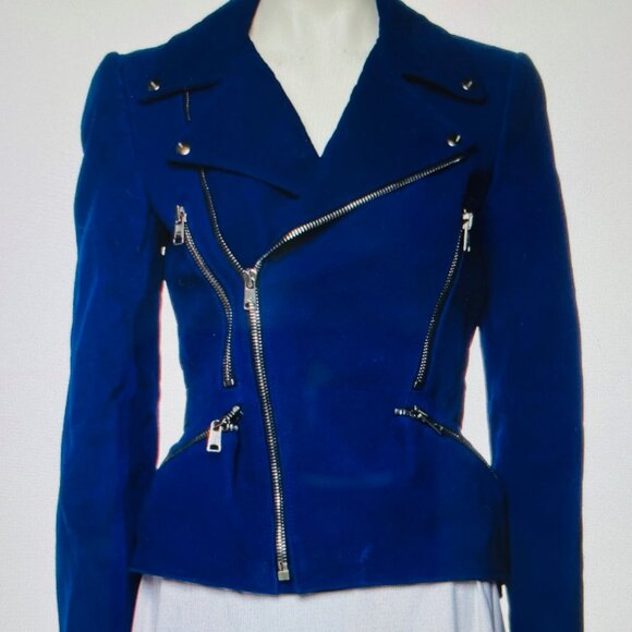ALEXANDER MCQUEEN COBALT NUBUCK LEATHER MOTO JACKET - SIZE 40 IT - PRISTINE - Picture 1 of 13